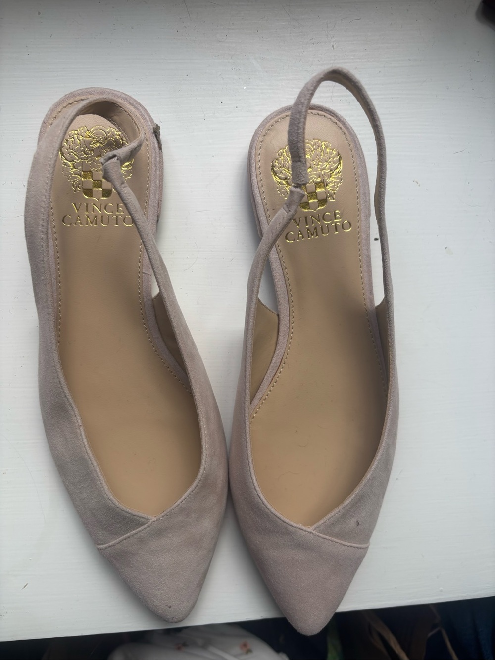 Vince Camuto Women's Pointed Slingback Flats in Taupe Suede